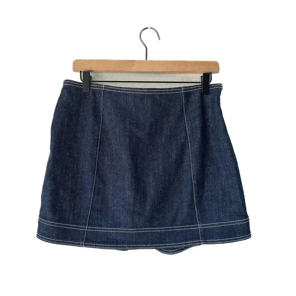 Pilcro Anthropologie NWT Dark Wash Denim Button Front Mini Skirt M - Picture 3 of 8